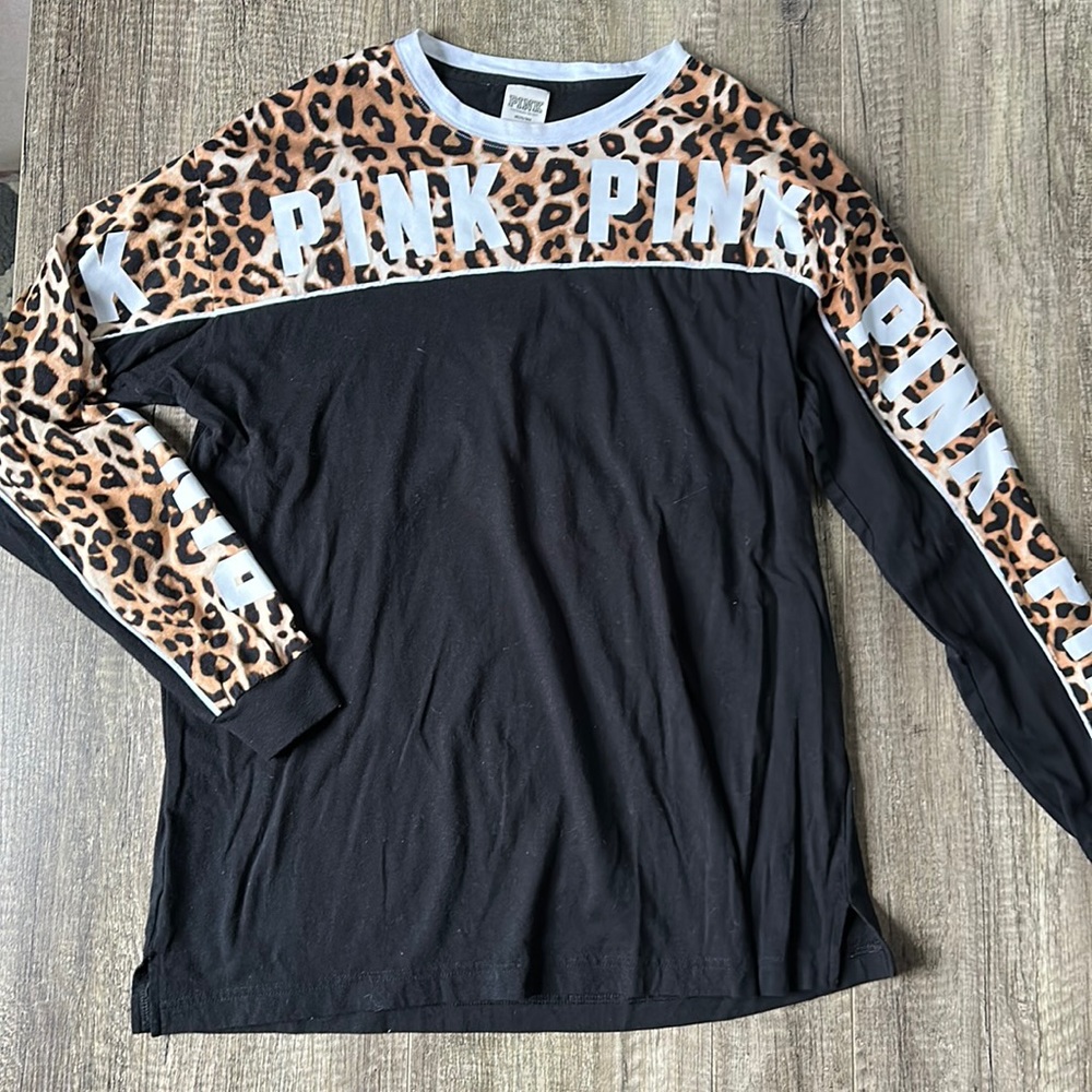 Victoria’s Secret PINK Black & Leopard Long Sleeve Top